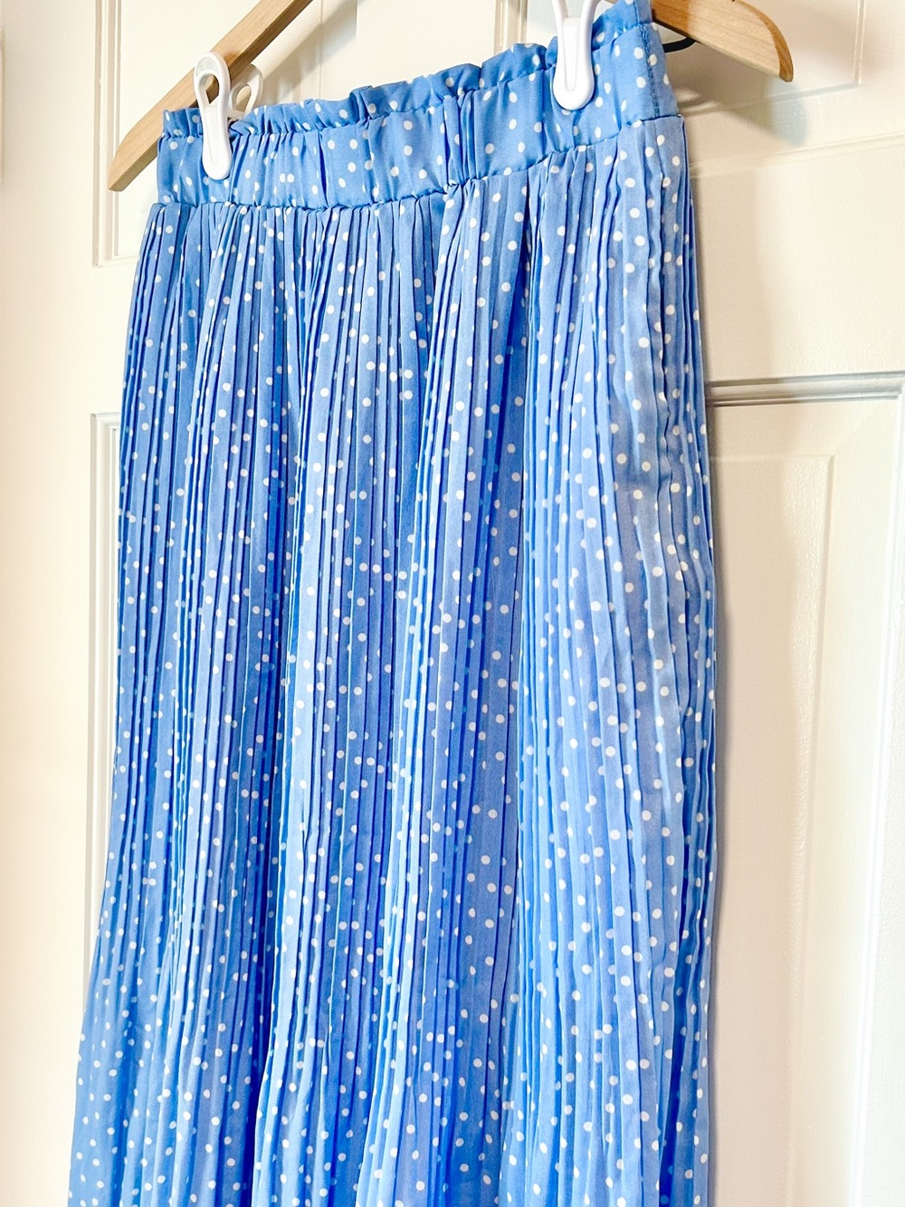 NWT Blue Polka Dot Pleated Midi Skirt - Size M - Picture 2 of 5